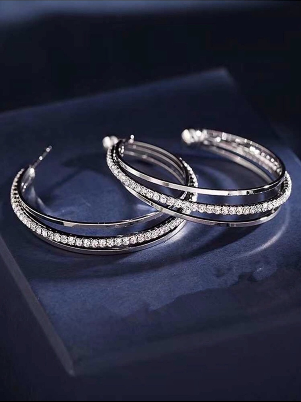 Zara Silver Crystal Double-Row Hoop Earrings